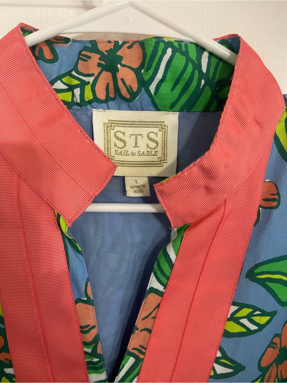 Sail to Sable Blue Tropical Maxi Dress with Coral Trim - Picture 2 of 3